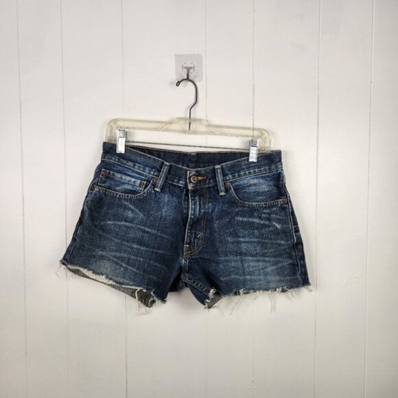 Vintage Levis Dark Denim Jean Shorts Cutoffs Low Mid Rise Frayed Y2K Festival - Picture 10 of 10